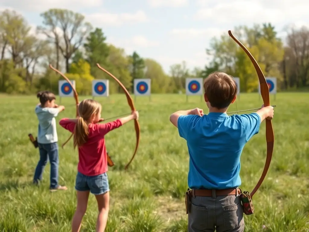 An image of advanced archers practicing precision shooting at targets during a competitive event, showcasing their focus, technique, and the high level of skill achieved through dedicated training.